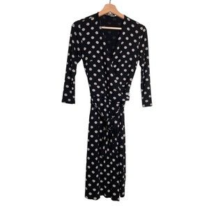 Sade New York Abstract Polka Dot Wrap Dress Black Stretchy Size 0